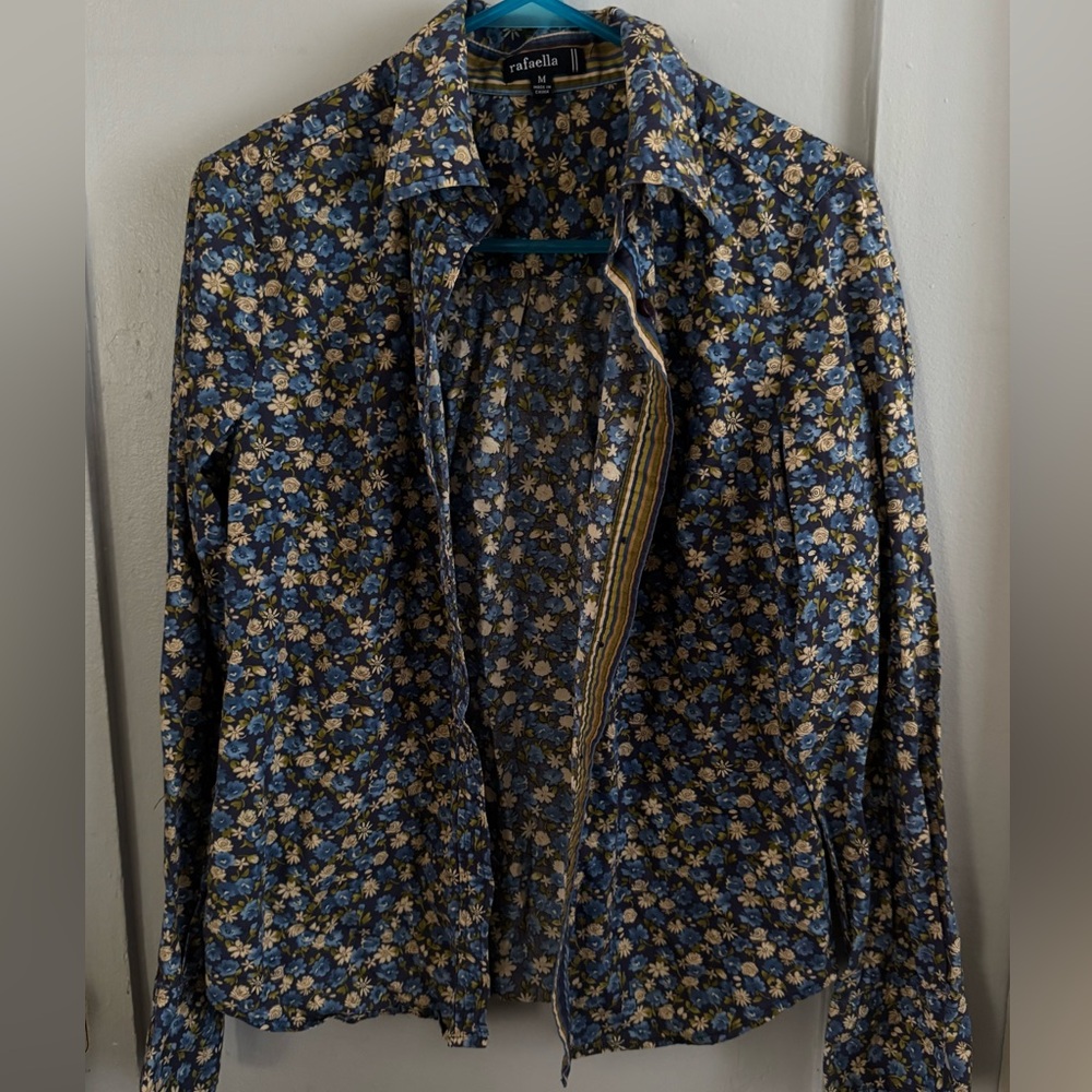 Rafaella Blue Floral Button Down Long Sleeve